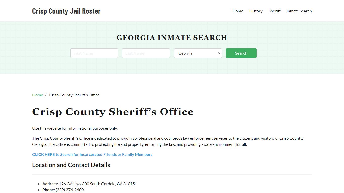 Crisp County Sheriff Office, GA, Arrest Warrants Search